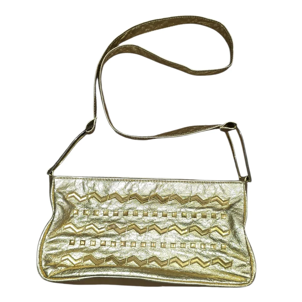 Vintage 80s Dawli Metallic Gold Leather Shoulder Bag - Picture 2 of 11